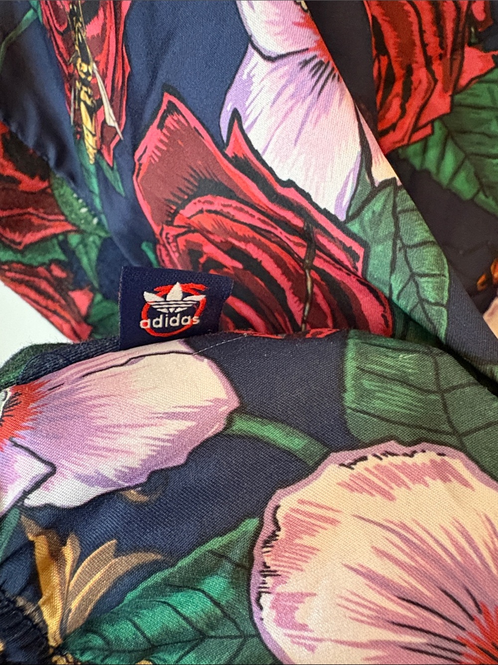 RARE Adidas Navy Floral top with Red velvet accent. Back is satin! So unique! - Picture 6 of 6